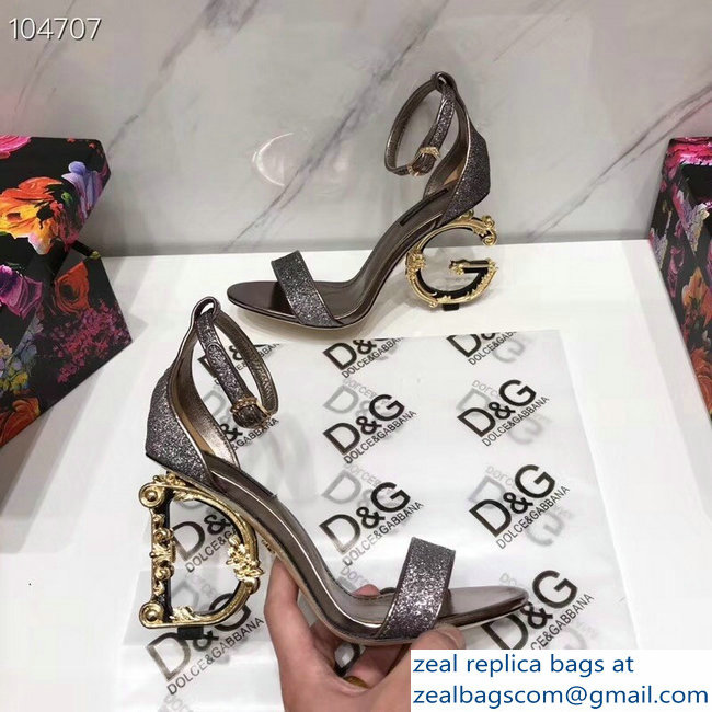Dolce  &  Gabbana Baroque DG Heel 10.5cm Sandals Glitter Silver 2019